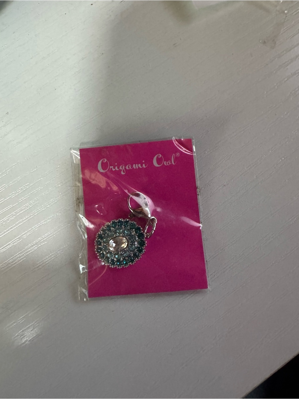 Origami Owl Teal Crystal Circle Charm Pendant